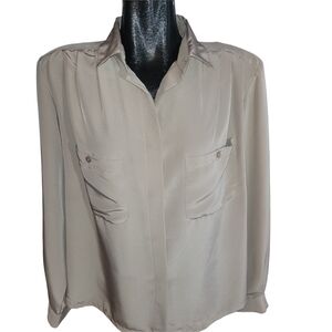 Vintage Al Jean Beige Button-Up Blouse Size 18